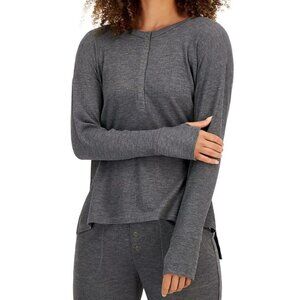 Jenni Women's Waffle-Knit Long Sleeve Henley Lounge Pajama Top, Pewter Gray